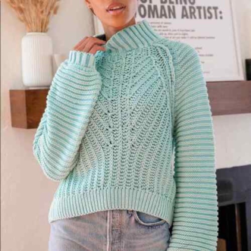 Free People Sweetheart Sweater Ocean Pearl Blue size Small NWOT